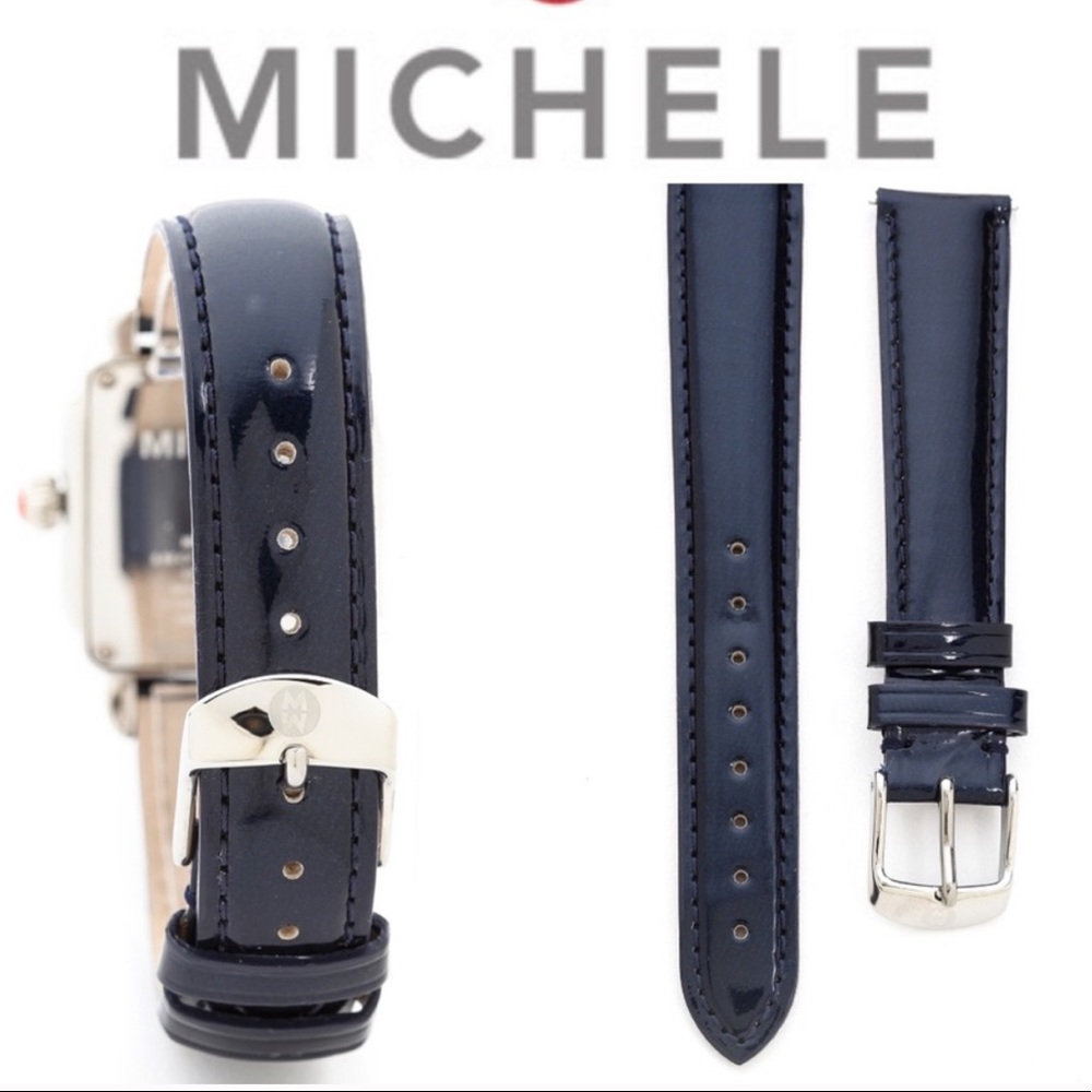Michele  18mm Black Patent Leather Watch Band
